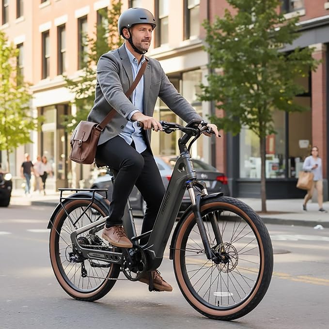 Carbon Fiber Electric Bike, 48V Dual Battery 128 Miles Ebike, Peak 1000W Motor 25MPH, 26'' Big Tires, 7-Speed, Hydraulic Brakes, Front Suspension Electric Bicycle for Men/Women Commuter