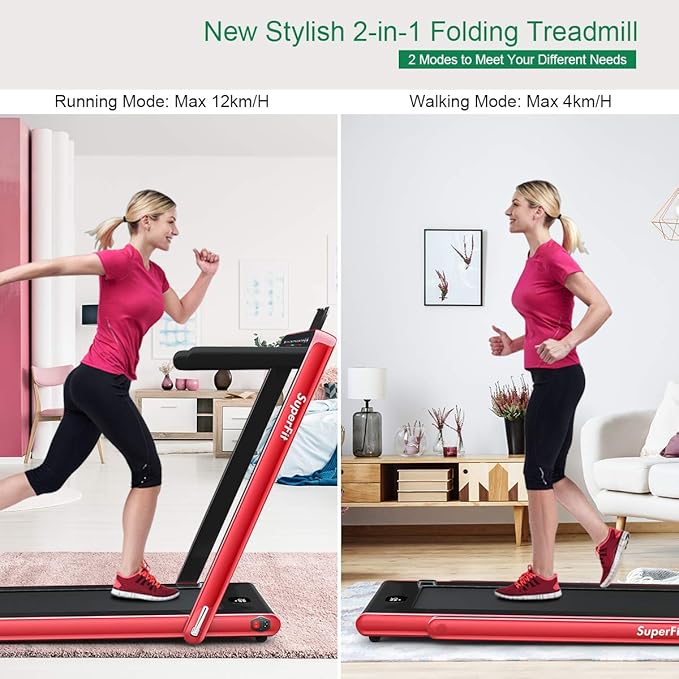 GYMAX Walking Pad, 2.25HP Dual Display Foldable Treadmill for Home with Remote/Smart App Control, Portable Compact Treadmill for Office Under Desk, Folding Running Machine for Small Spaces