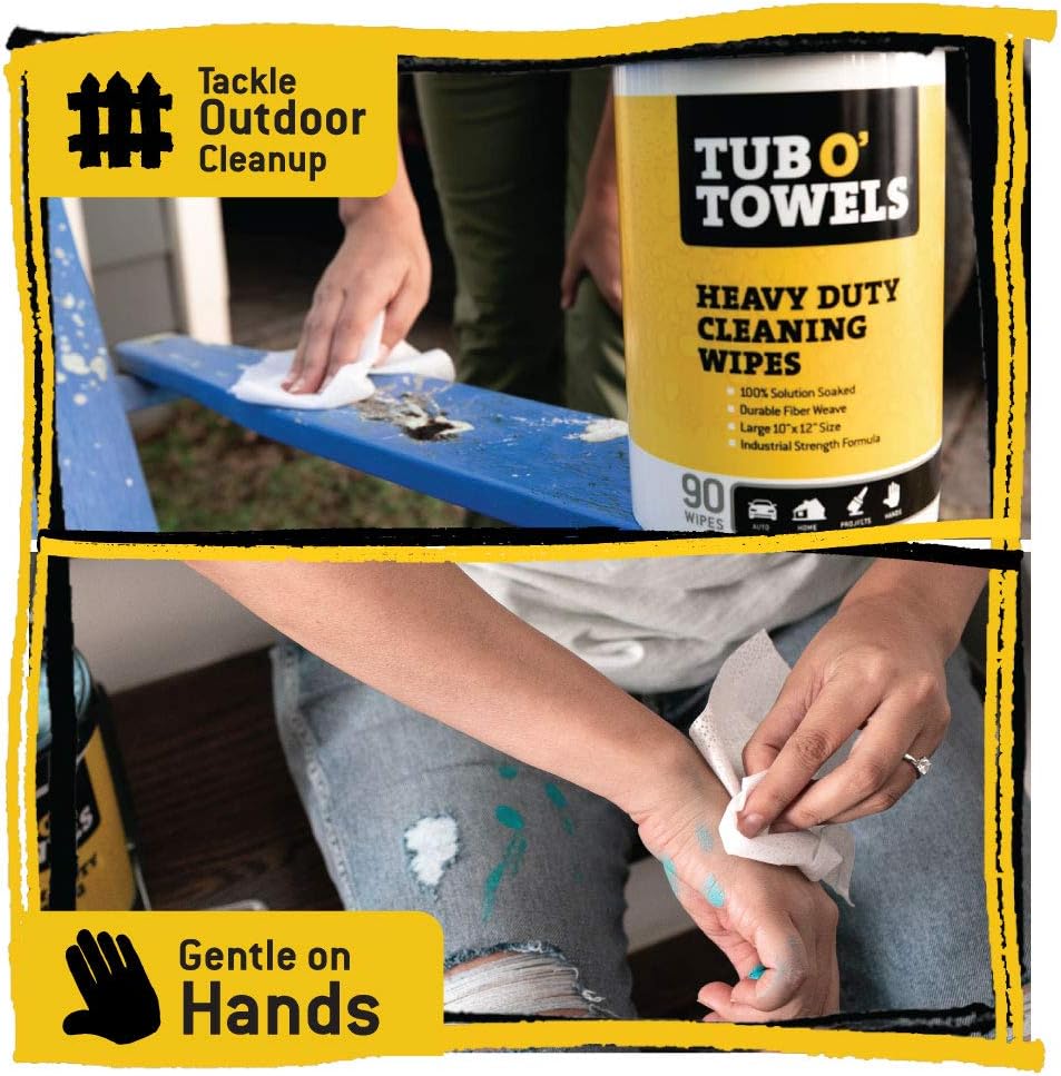 Tub O Towels TW90 Heavy-Duty 10" x 12" Size Multi-Surface Cleaning Wipes, 90 Count Per Canister