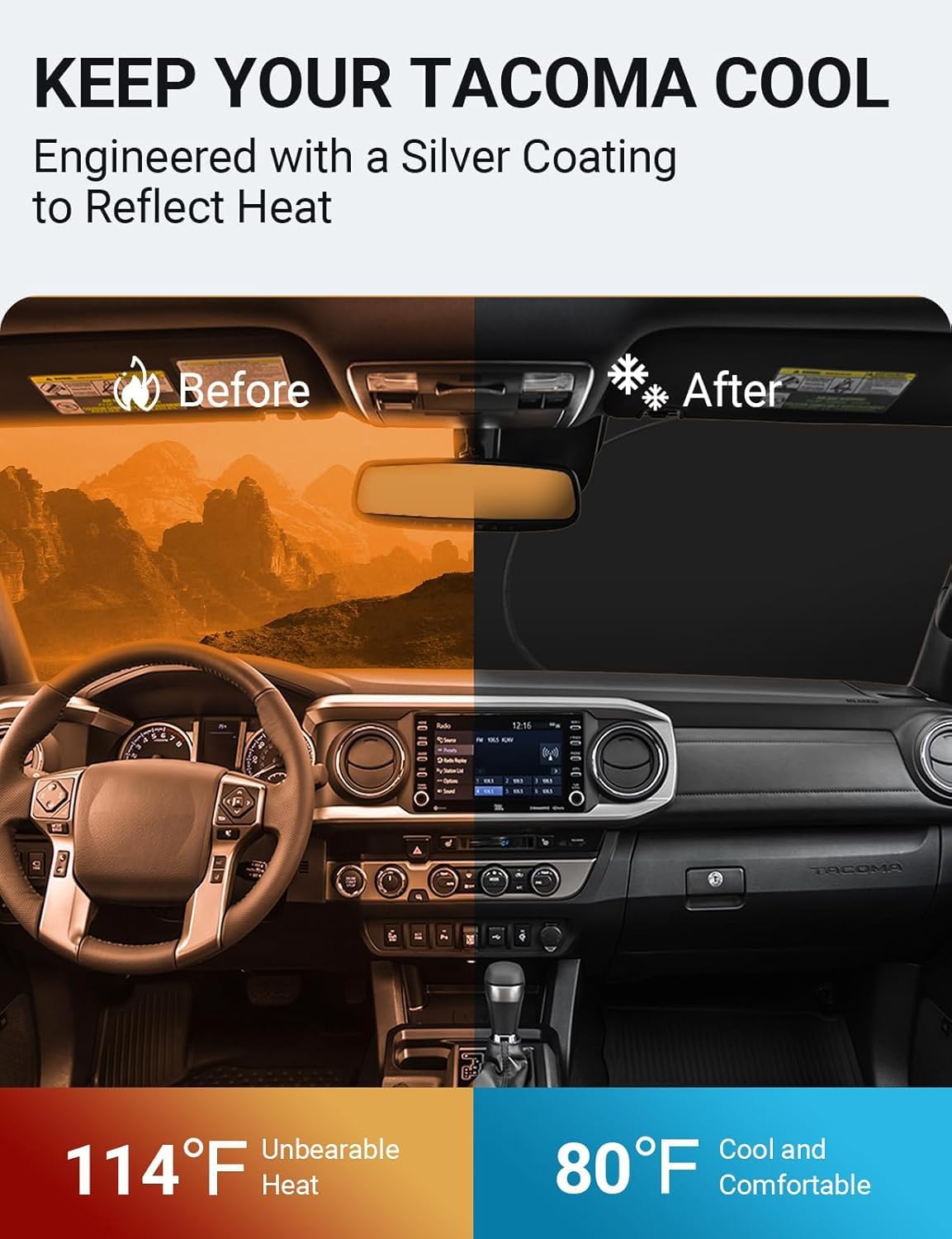 Proadsy for 2016-2023 Toyota Tacoma 2Dr 4Dr Pickup Windshield Sun Shade 4-Layer Foldable Front Sunshade Protector Sun Visor Blocks UV Rays Keep Car Cooler