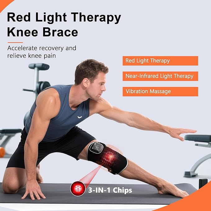 RAYOCON Red Light Therapy for Knee:Knee Massager with 6 Heat and 5 Vibration Infrared Red Light Therapy for Body Pain Relief Cordless Rechargeable Infrared Light Therapy Heated Knee Brace