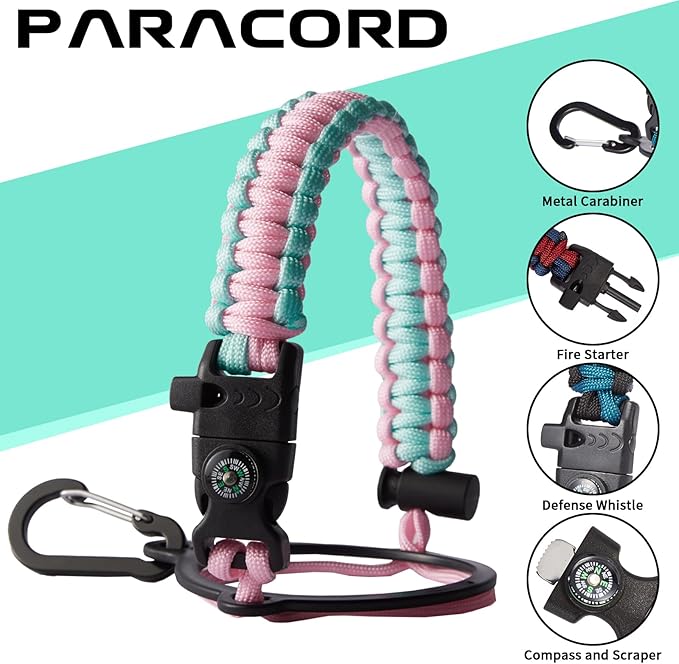 40 oz Insulated Water Bottle - Stainless Steel Water Bottles with Straw & Spout Lids, Paracord Handle, Carrier Bag, Protective Cup Mat, Keep Cold-48H & Hot-12H Metal Water Flask