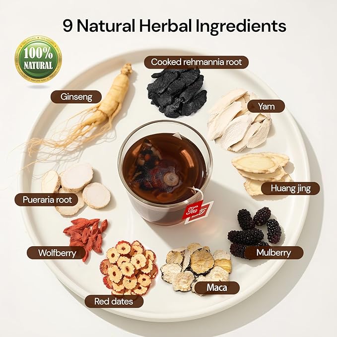 Kidney Tea Formula Ginseng Nine Treasure Tea, Natural Kidney Cleanse Detox & Repair Ginseng & Mulberry Herbal Teabags for Men & Women, 9 Precious Ingredients Formula (1 Pack/25 Bags)