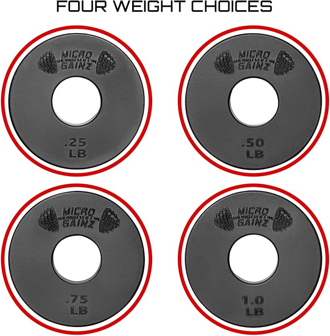 Micro Gainz Standard 1-Inch Center Hole Fractional 8 Piece Weight Plates with Bag, Designed for Standard 1-Inch Dumbbell & Barbell for Strength Training and Weight Lifting, Made in USA