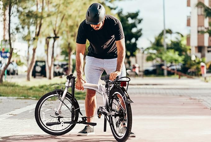 SOLOROCK 20" 8 Speed Aluminum Folding Bike - Wonder V Brakes, with Fenders & Alloy Rear Rack, Stainless Steel Spokes & Stainless Steel Fender Stays