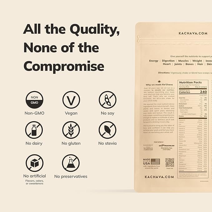 Ka’Chava Whole Body Meal Shake Coconut Acai 2 lb – Vegan Protein Powder with 85+ Superfoods & Greens – Plant-Based Meal Replacement – Probiotics & Digestive Enzymes – Gluten & Dairy Free (15 Servings)