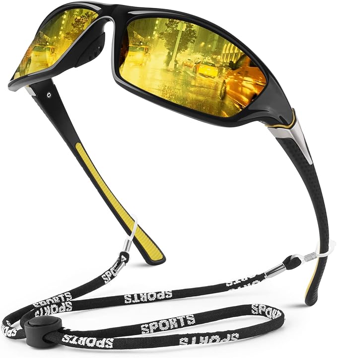 Polarized Sports Sunglasses for Men Women,Fishing Driving Rectangular Goggles UV400 Protection