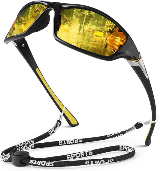 Polarized Sports Sunglasses for Men Women,Fishing Driving Rectangular Goggles UV400 Protection