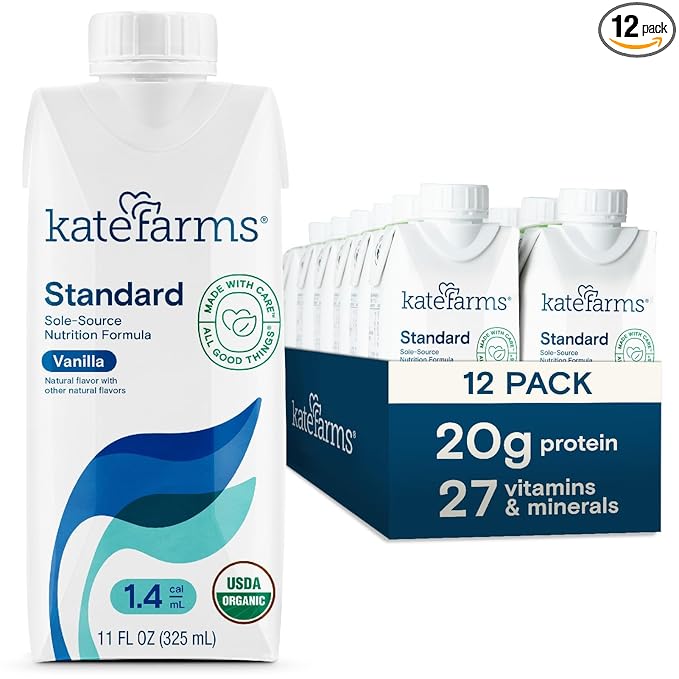 KATE FARMS Organic 1.4 High Calorie Nutrition Shake, Vanilla, 20g Protein, 27 Vitamins and Minerals, Meal Replacement, Protein Shake, 11 oz (12 Pack)