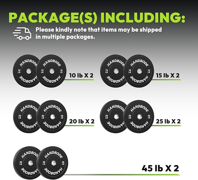 Colored Bumper Weight Plates Olympic Weight Plate Set 2-Inch, 10/15/20/25/35/45/55 lb Barbell Weight Plates Set for Home Gym, Rubber Strength Training Weights Plates for Weight Lifting