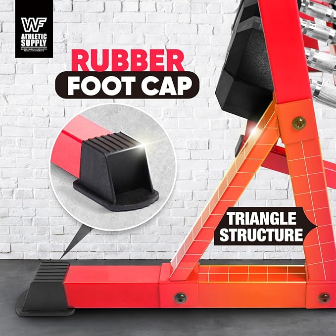 WF Athletic Supply Heavy-Duty Dumbbell Rack Stand, Weight Rack for Home Gym, Weight Holder, Available Sizes for Storage 5-50LB or 5-75LB Dumbbell Pairs, Black/Red/Green/Blue, RACK ONLY