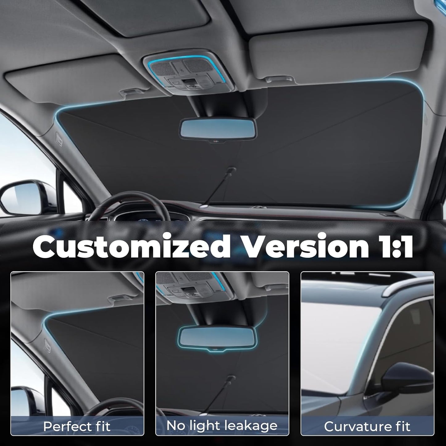 Windshield Sun Shade Umbrella: for Ford-F150 2015-2025 2023 2024 - Front Car Window Shades - Double Thickened Foldable Automotive Sunshades Block UV Keep Cool