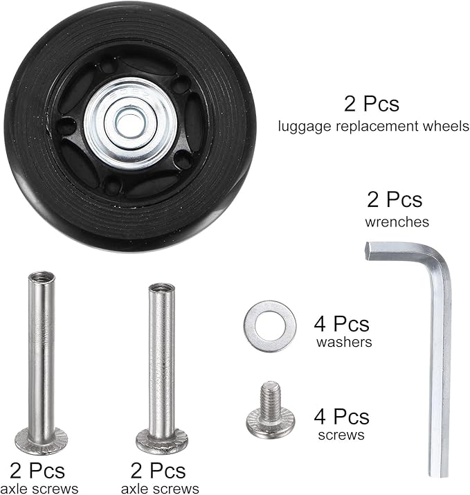 uxcell Replacement Luggage Wheels 60x18mm Suitcase Wheel Repair Kits Include 2 PU Bearing Wheels & Washers, Wrenches & Axle Screw for Trolley Bag, Inline Skate and Caster Board