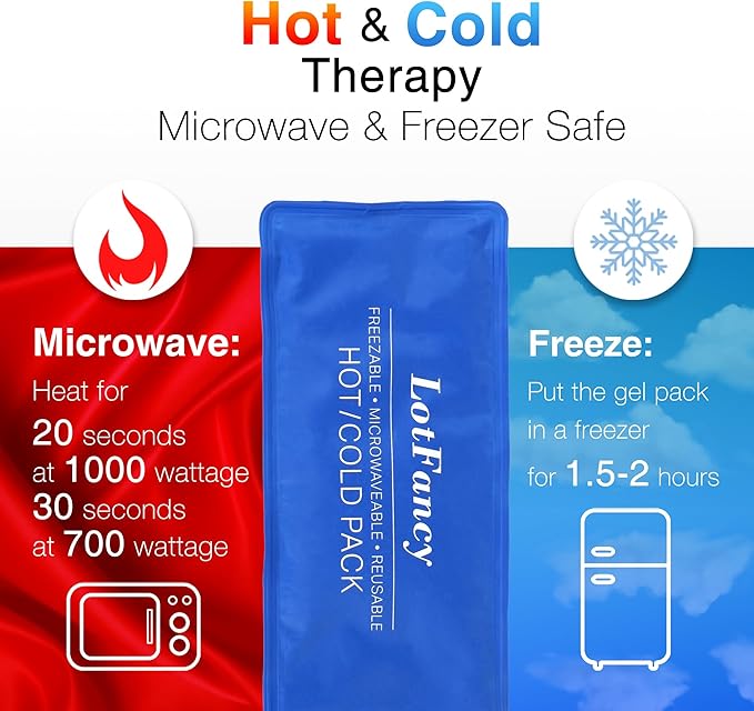 LotFancy Ice Pack for Injuries, Pack of 2, FSA HSA Eligible, Reusable Hot Cold Pack for Therapy, Cooling or Heating Pad for First Aid, Back Shoulder Neck Head Feet Pain Relief, 11 x 5 Inches