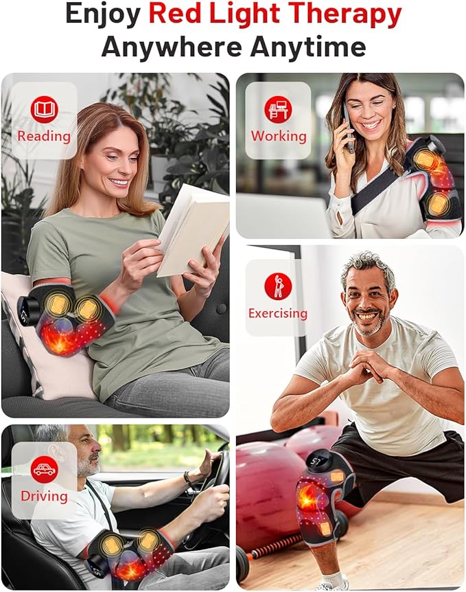 Upgraded PRO Red Light Therapy Knee Brace & 4 Vibration Massage - Wireless Rechargeable Controller, 660nm&850nm Red Light Therapy Heated Device for Knee/Elbow/Shoulder Pain