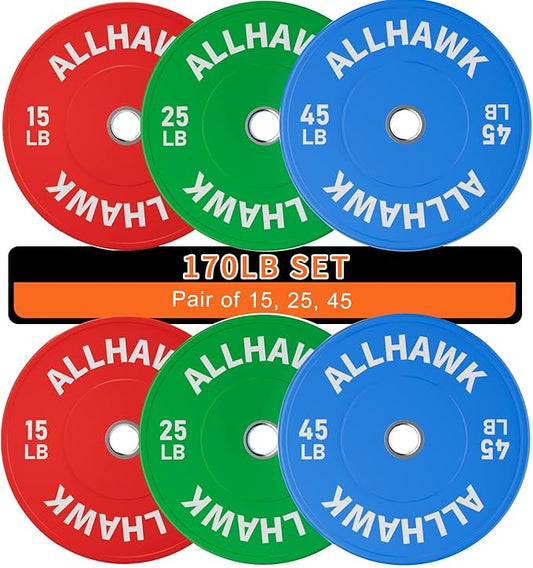 Colored Olympic Weight Plates, 2-inch Rubber Bumper Plate Set for Home Gym Barbell Weight Lifting and Strength Training