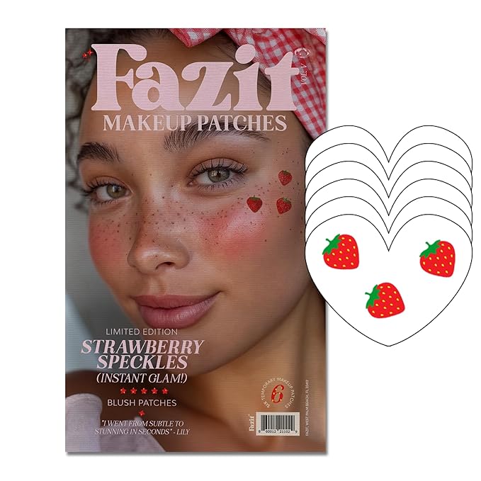 Fazit Makeup Patches - Face Makeup Patches - Beauty Face Makeup - Strawberry Speckles - Waterproof Strawberry Speckles - Temporary Face Strawberry Speckles For Women - 6 count