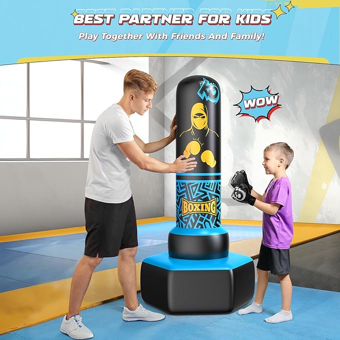 67'' Inflatable Punching Bag Freestanding for Kids Aged 3-12 – Heavy Duty Boxing Set for Karate & Taekwondo, Stable Boxing Bag Active Kids Toy, Christmas Birthday Gift for Boys and Girls