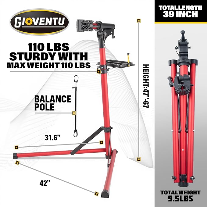 Gioventù E Bike Repair Stand Bicycle Stand(Max 110lbs) - Bike Stand for Maintenance with Super-strong Clamp, Heavy Duty Mechanics Workstand for E-bikes, Mountain Bikes and Road Bikes
