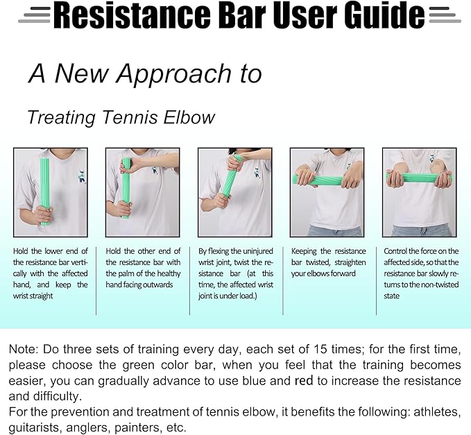 Flex Therapy Strengthener Bar for Tennis Elbow, Golfers Elbow, Tendonitis - Physical Therapy Resistance Bar for Wrist and Forearms Pain Relief