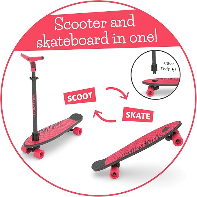 Chillafish Skatieskootie Customizable Training Skateboard and Lean-to-Steer Scooter with Detachable Stability Handlebar, Ages 3+