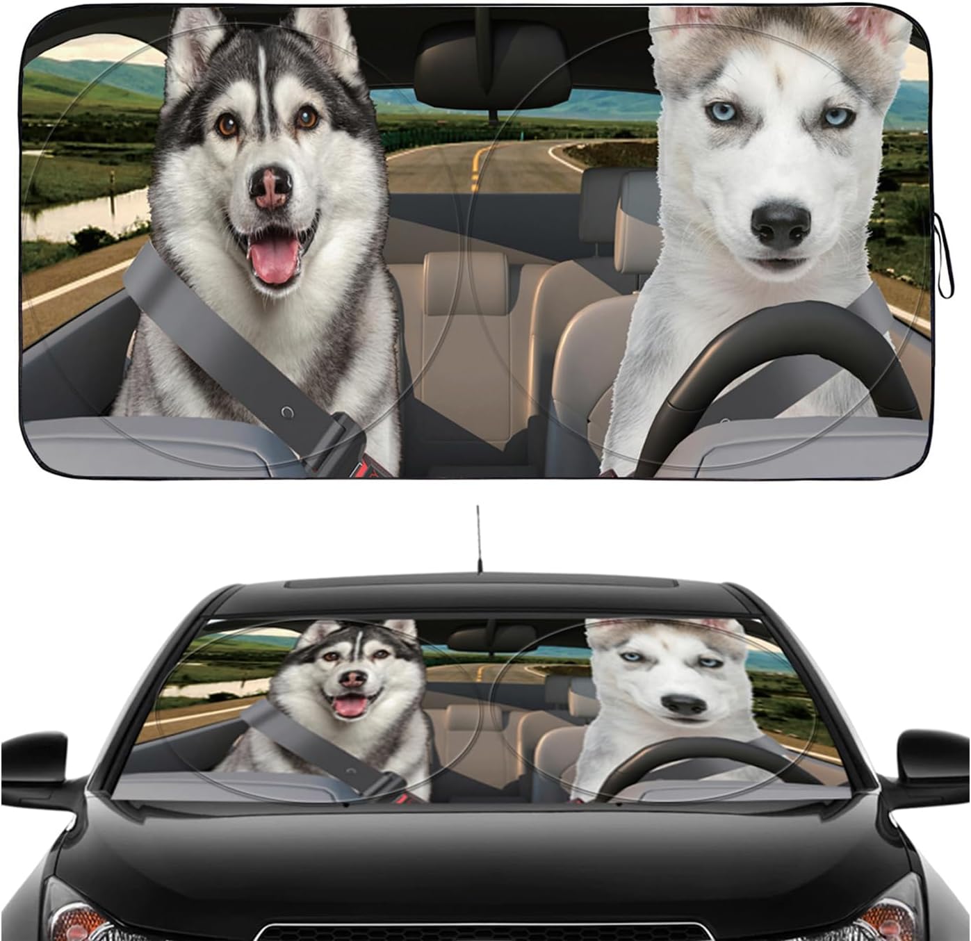 Gven Windshield Shade, Car Sun Shade for Front Windshield Sun Visor Protector Blocks UV Rays Foldable 210T Keep Your Vehicle Cool