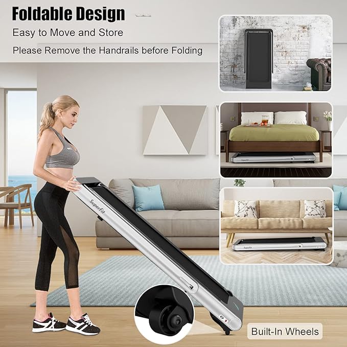 GYMAX Walking Pad, 4.75HP Under Desk Treadmill with LED Touch Screen, App Control, Built-in Speaker & Handle, 2 in 1 Folding Compact Portable Treadmill for Home Small Space