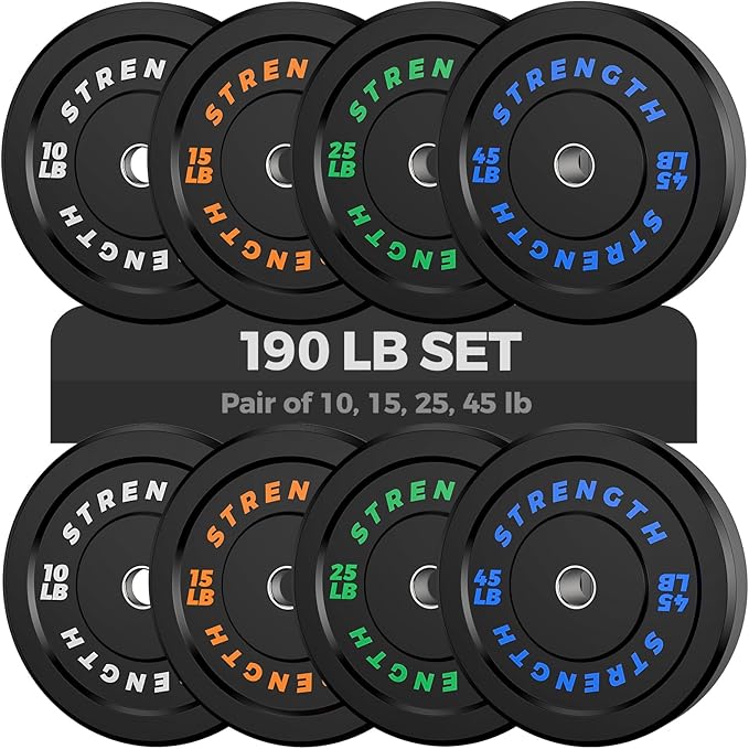 Olympic Rubber Bumper Weight Set - 2 Inch Barbell Plates for Home Gym Strength Training