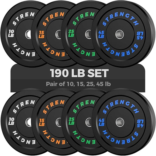 Olympic Rubber Bumper Weight Set - 2 Inch Barbell Plates for Home Gym Strength Training