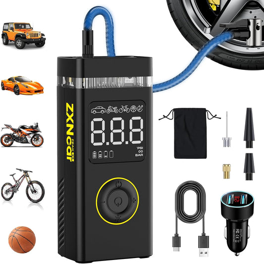Tire Inflator Portable Air Compressor,200PSI 20000mAh Pump for Car Cordless with Pressure Gauge,5X Fast Inflation with Dual Lights for Cars Bicycles Motorcycles Balls