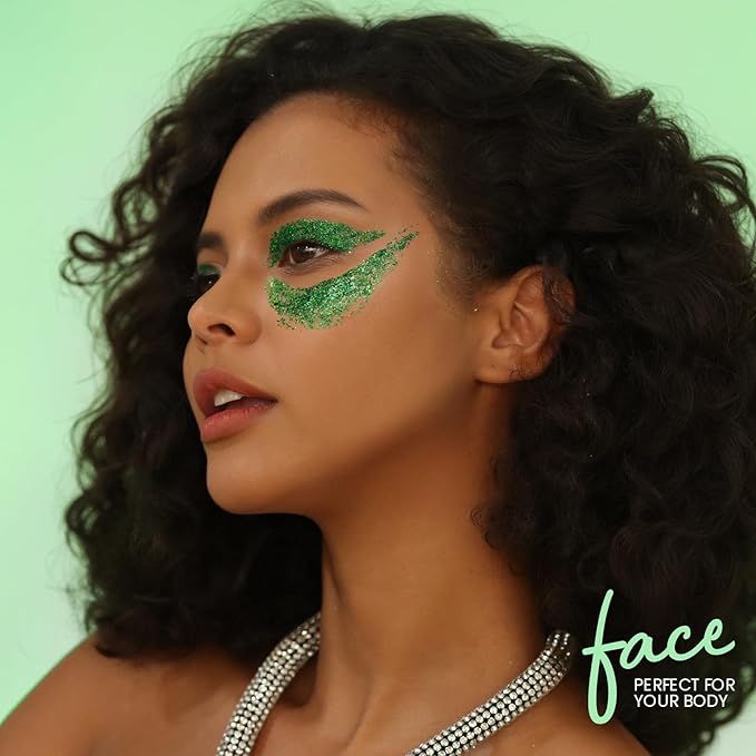 Teenitor Green Body Glitter Gel, Face Glitter Makeup, Green Glitter, Hair Glitter Gel for Kids, Festival Rave Accessories, 80g/2.8oz Holographic Glitter for Face Body Hair