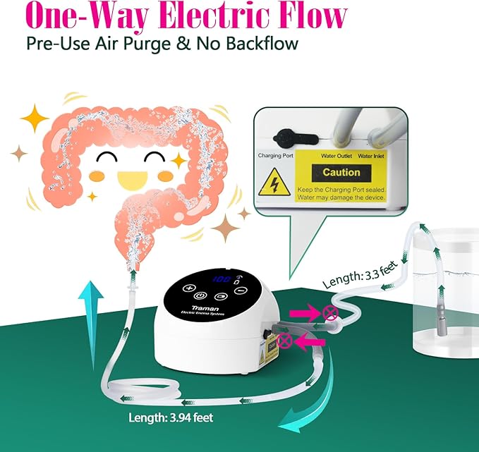 TRAMAN-Enema-Kit, Detox-Enemas for Colon-Cleanse for Women Men, Coffee Enema Coffee-Organic Cleanse Kit, Electric Water Flow Speed Control with LCD Display, Pressure Spray, External Water Supply