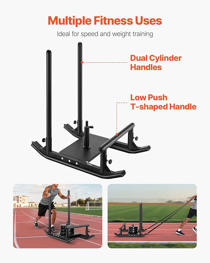 VEVOR Weight Sled, Steel Power Sled, Fitness Strength Training Sleds for Athletic Exercise Speed Improvement, Workout Fitness Equipment with Handle, Compatible with 1/2 in Weight Plates, Black
