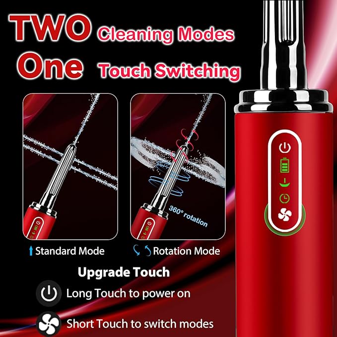 Upgrade Enema Anal Douche , Waterproof Touch Control, Enemas-Douches for Men & Women Colon Cleanse, Shower Enema Bulb-Bottles Kit, Electric Rotating Nozzle, Pressure Spray, Two Douching Modes,red
