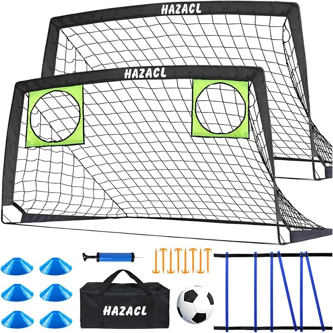 Kids Soccer Goal for Backyard, 6x4 9x5 FT Portable Soccer Nets Pop Up with Ball, Agility Ladder, Cones, Target & Carry Bag for Toddler Youth Outdoor Indoor Training Practice Sports Games Play