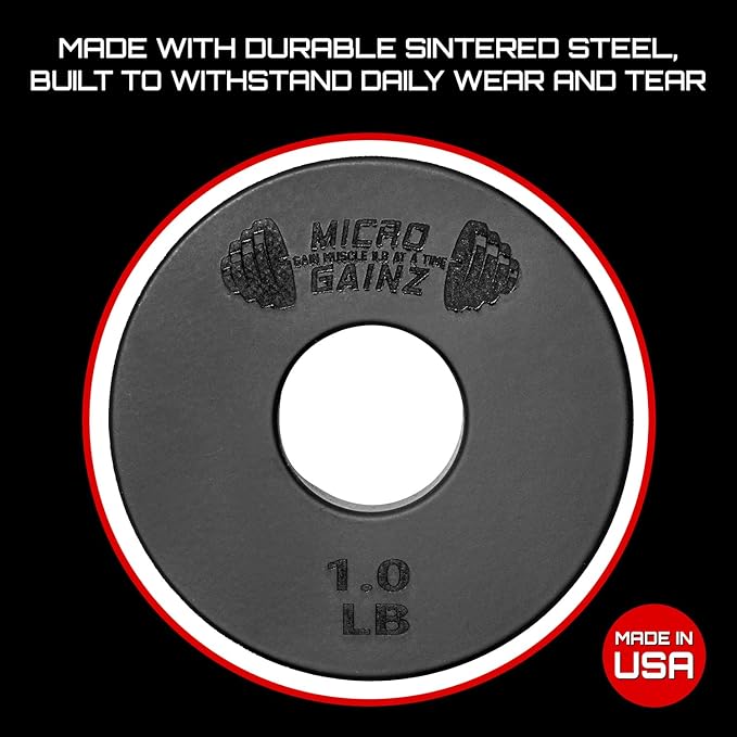 Micro Gainz Standard 1-Inch Center Hole Weight Plates, Set of 2 Black Fractional Plates Choose Set (.25LB-1.25LB), Designed for Standard 1-inch Barbells & Dumbbells, Made In USA
