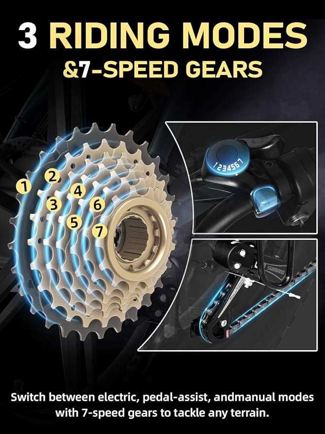 Electric Bike for Adults,1500w Peak Motor Ebike,Max 93Miles 30MPH.48V20AH/35AH/60AH Battery,20" Electric Commuter Bikewith 7-Speed and FrontSuspension,Adults Electric Bike for Mountains, Snow, Sand