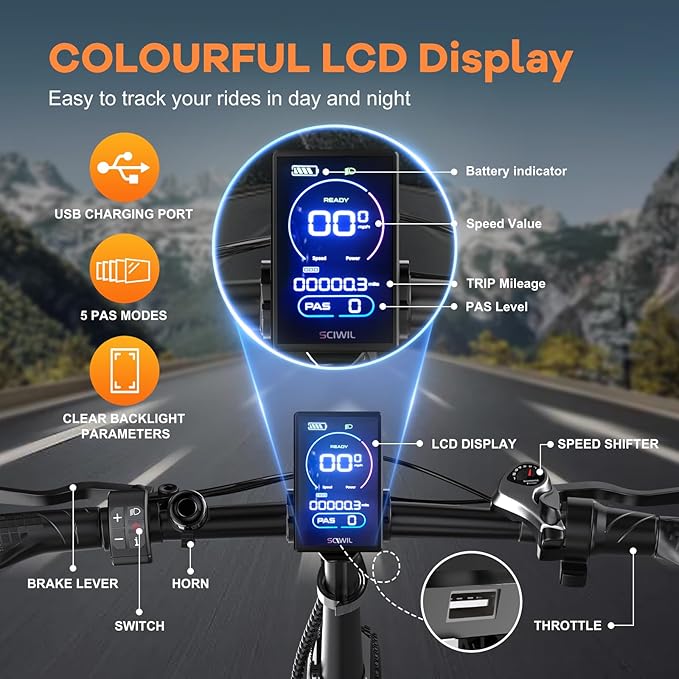 Foldable Electric Bike for Adults, Peak 1000W Brushless Motor 30MPH 70Miles City Commuter Ebike, 48V 20AH Lithium Battery, 20" Fat Tire 7-Speed E-Bicycle with Front Suspension Colourful LCD Display