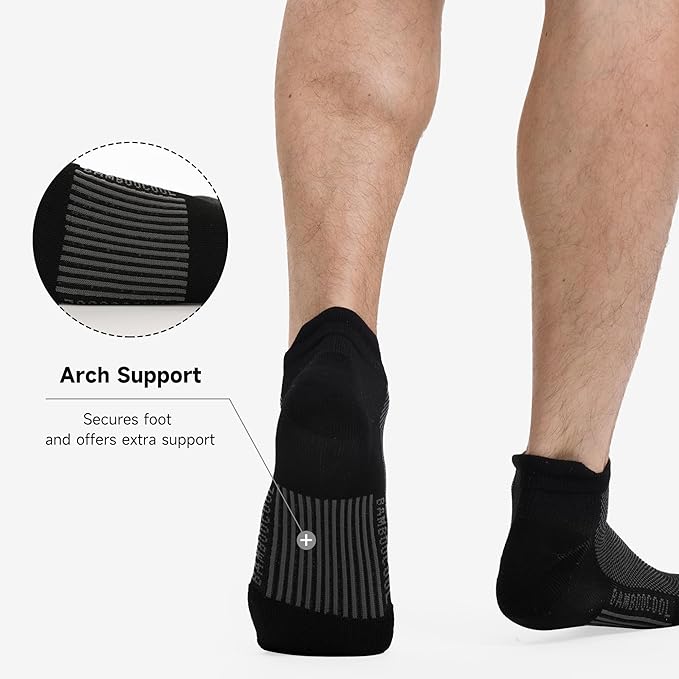 BAMBOO COOL Men's Ankle Socks Athletic Cushioned Moisture Wicking, Running Socks Arch Support Breathable, Heel Tab 8 Pack