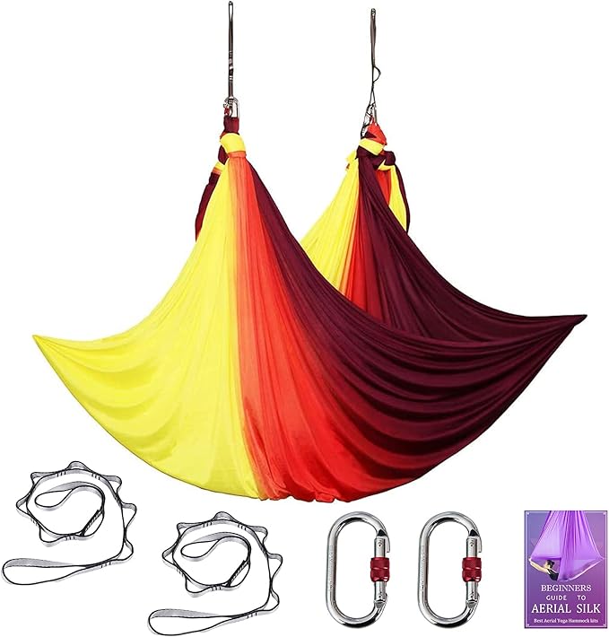 Aerial Yoga Hammock L:5M W:2.8M 5.5 Yards Aerial Pilates Silk Yoga Swing Set with 2000 Ibs Load Include Daisy Chain, Pose Guide
