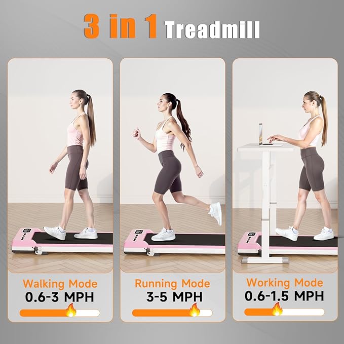 Incline Walking Pad with Handle Bar, Folding Treadmill Foldable Portable Under Desk for Home Office, Ultra Quiet <45dB, Safety Lock, 300+ LB Capacity