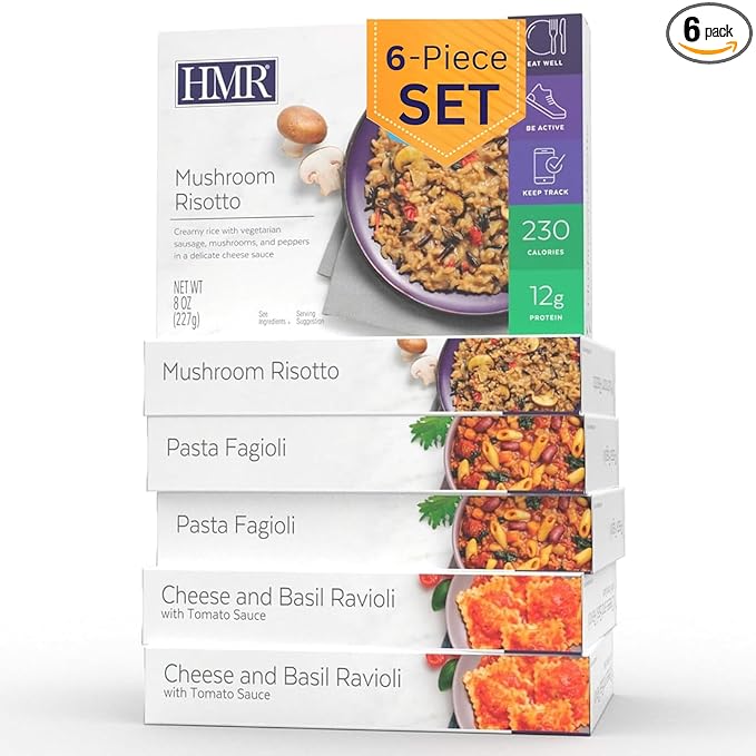 HMR Vegetarian Entrée Pack | Pre-packaged Lunch or Dinner to Support Weight Loss | Pack of 6 Ready to Eat Meals | 10-14 grams of Protein per Entrée | Low Calorie Food | 8oz Servings per Meal