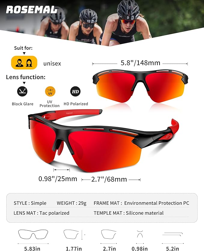 Polarized Sports Sunglasses for Men Women,UV400 Protection Sunglass for Running Cycling Fishing Hiking TR90