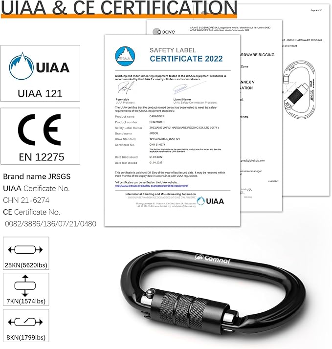 Heavy Duty Carabiner, 25kn(About 5620 lbs) Oval Carabiner Clip O-Shape Rock Climbing Carabiner Lightweight Caribeener for Climbing, Mountaineer, Aerial Work