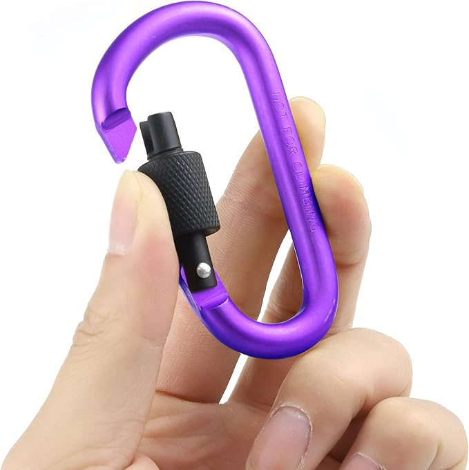 10 Pack Aluminum D Ring Key Rings Hiking Clips Locking Carabiner for Hiking Camping Fishing and Outdoor Use，Clips with Screw Gate Multicolored