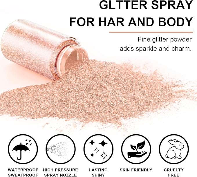 Hair and Body Glitter Spray, 1PC Champagne Hair Glitter Extra Fine Face Shimmer Powder for Clothes, Festival Loose Sparkle Powder for Rave Clothes Nail Art Easter Halloween Crafts (Champagne)