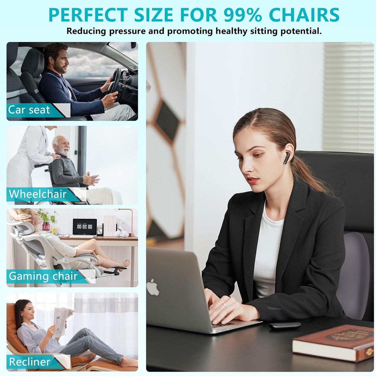 FLORICH Car Seat Cushion and Back Support for Office Chair Memory Foam Chair Cushions Pressure Relief Seat Pads with Gel Massage Point Lumbar Support Relief Sciatica & Tailbone (Grey)