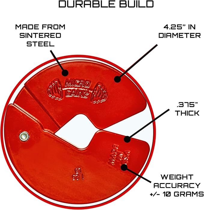 Micro Gainz Dumbbell Fractional 1.25lb Weight Plate, Ideal for Micro Loading, (Choose Color) 4 Piece Fractional Weight Plates, Designed for Dumbbell Training, Made In USA