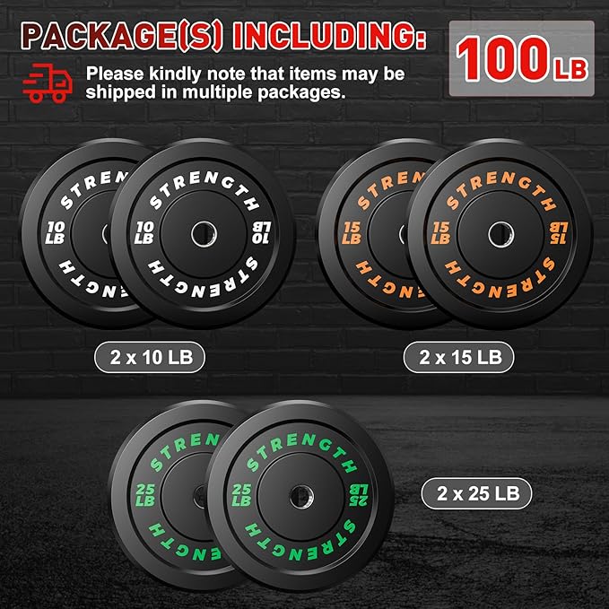 Premium Color-Coded Rubber Bumper Plates Set - 2 Inch Olympic Weight Plates for Home Gym Cross and Strength Training