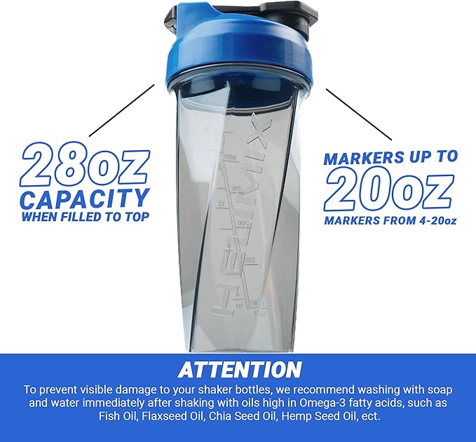 HELIMIX 2.0 Vortex Blender Shaker Bottle Holds upto 28oz | No Blending Ball or Whisk | USA Made | Portable Pre Workout Whey Protein Drink Shaker Cup | Mixes Cocktails Smoothies Shakes | Top Rack Safe
